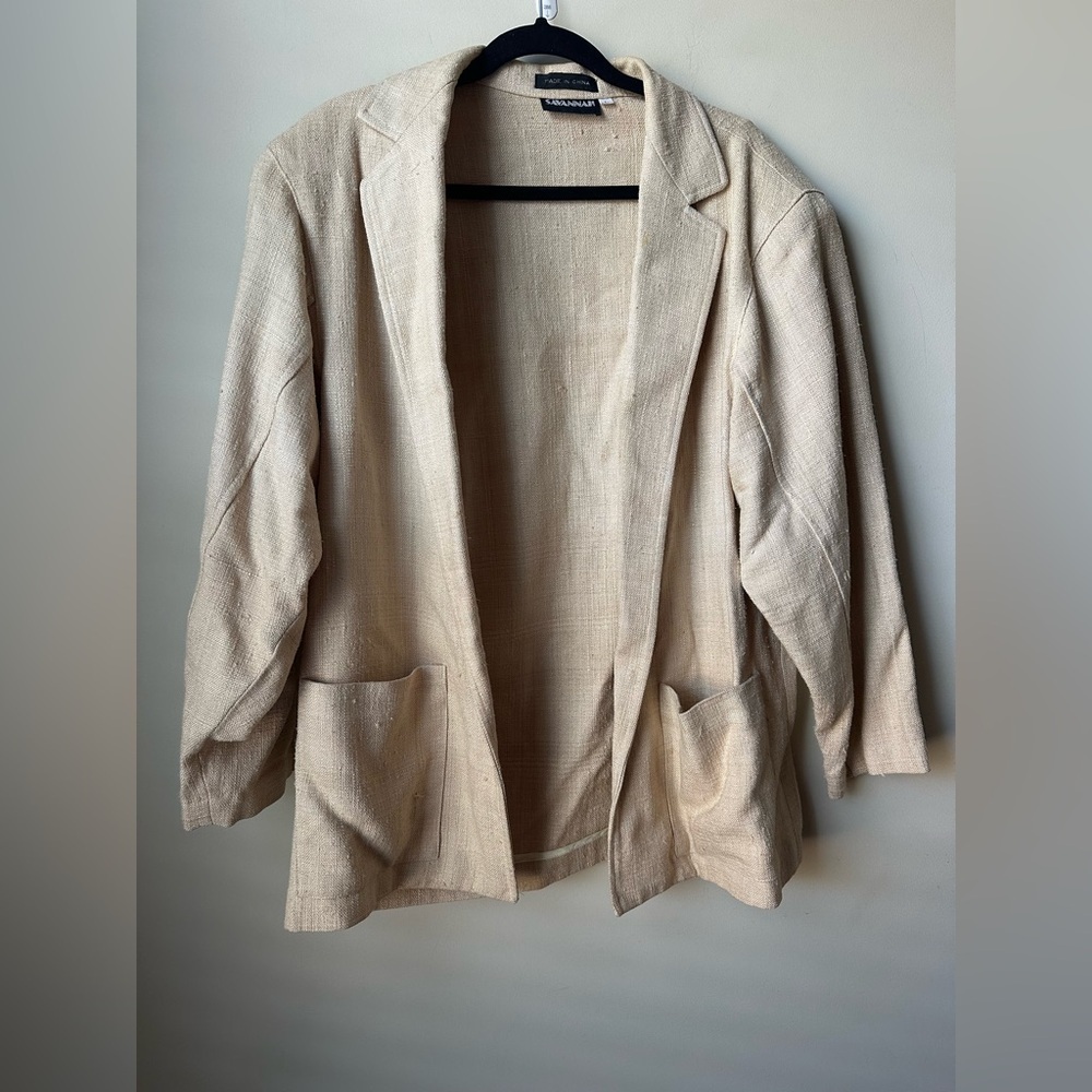 Vintage 90s 'Savannah Women’s Beige Silk Knit Oversized Blazer Jacket Size Large